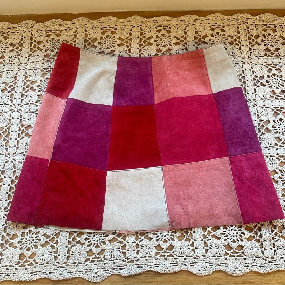 Express Vintage 90s Suede Patchwork A-Line Mini Skirt Fall - Picture 7 of 9